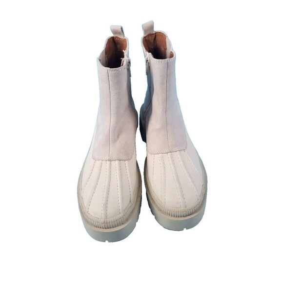 Womens Chunky Boot Sz 7 Winter Duck Boot Cream Zipped - Picture 3 of 10